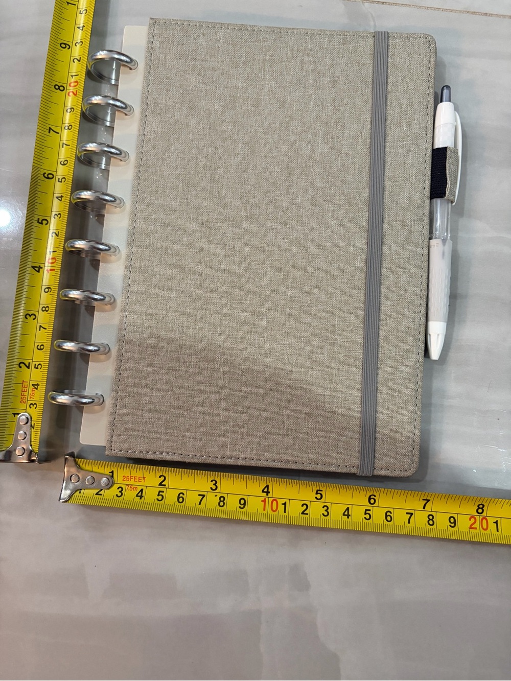 Martha Stewart Linen-Look Beige Disc-Bound Planner with Gray Elastic